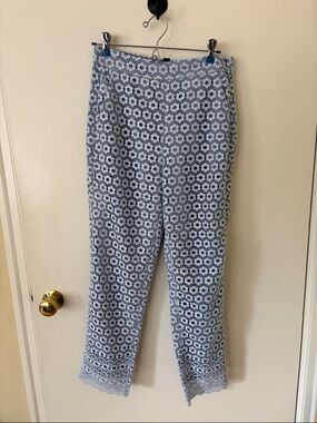 Light Blue eyelet Lace Pants fully lined with side zip crop style